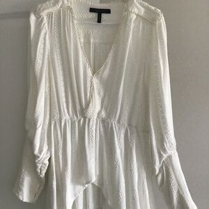 $289 STUNNING BCBGMAXAZRIA ivory puffed sleeve long cuffed blouse top small